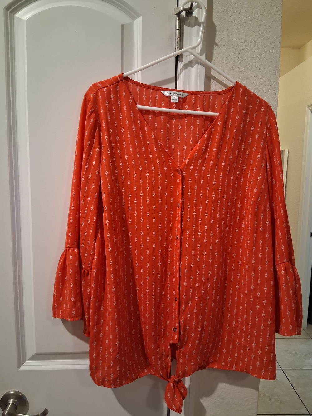 Counterparts Orange Button-Front Tie-Hem Blouse